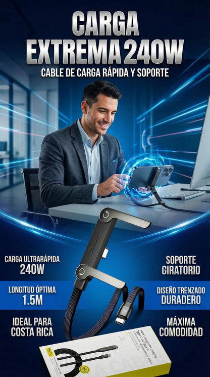 Cable Multicarga Premium con Soporte: Carga Rápida y Sin Enredos (Entrada Tipo C y iPhone)