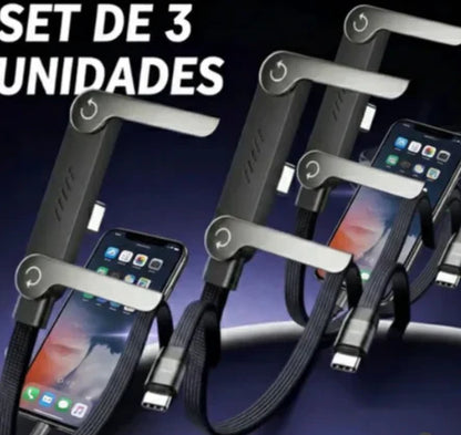 Cable Multicarga Premium con Soporte: Carga Rápida y Sin Enredos (Entrada Tipo C y iPhone)