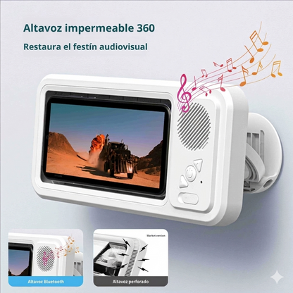 AquaSound Pro: Soporte Impermeable Táctil con Altavoz Bluetooth 360°